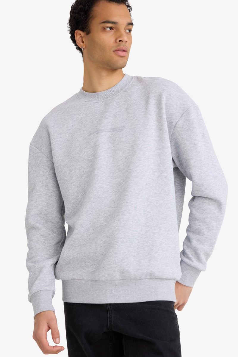 DeFacto Grey Man Boxy Fit Printed Long Sleeve Sweatshirt Casual - Image 1